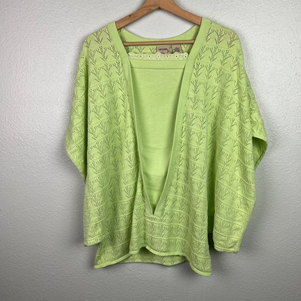 Original Anthony Ladies Lime Green Crochet Knit Kimono Dolman Top‎ Womens Size2X